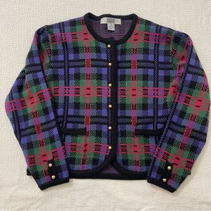 Vintage 90s Funky Colorful Pink Purple Black Teal Plaid Jacket Blazer Size small